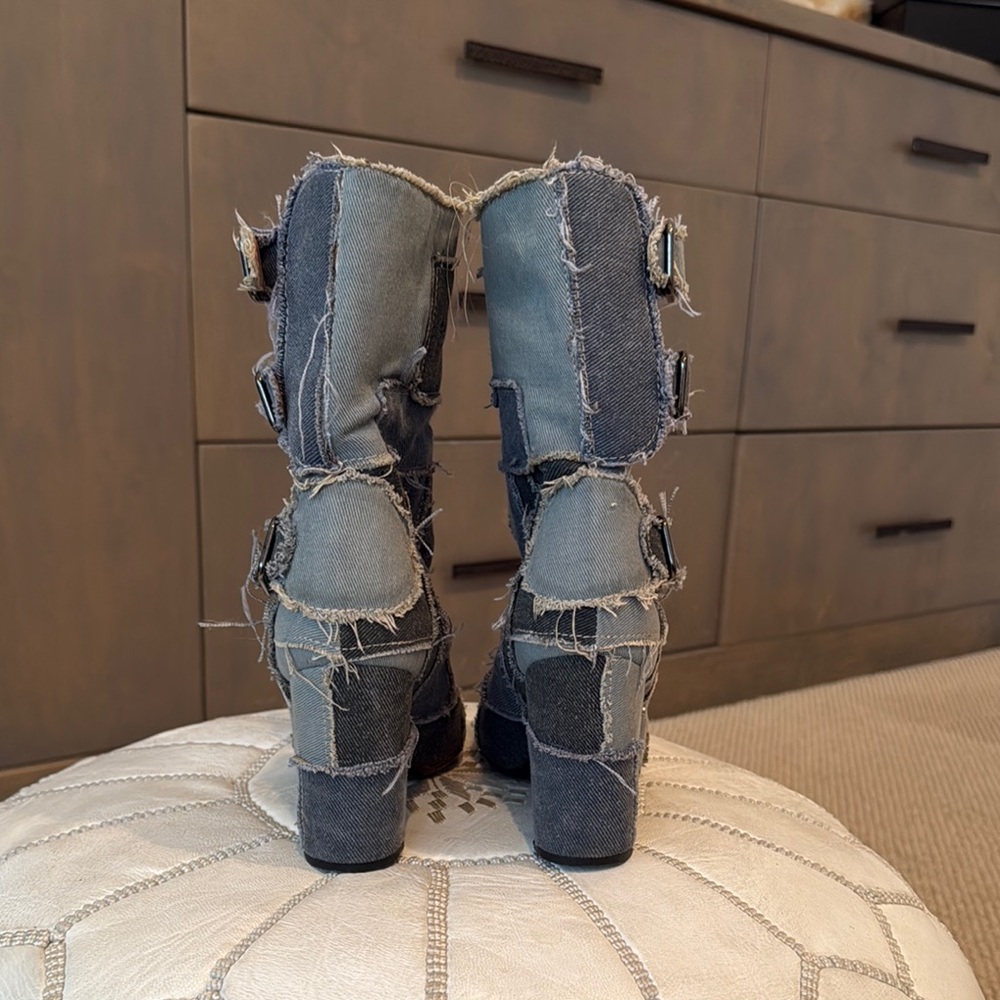 Patchwork Denim Ankle Boots - image 3